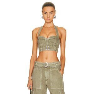 ALESSANDRA RICH Buckle Halter Top in Green 36 New AS-IS Womens Tank